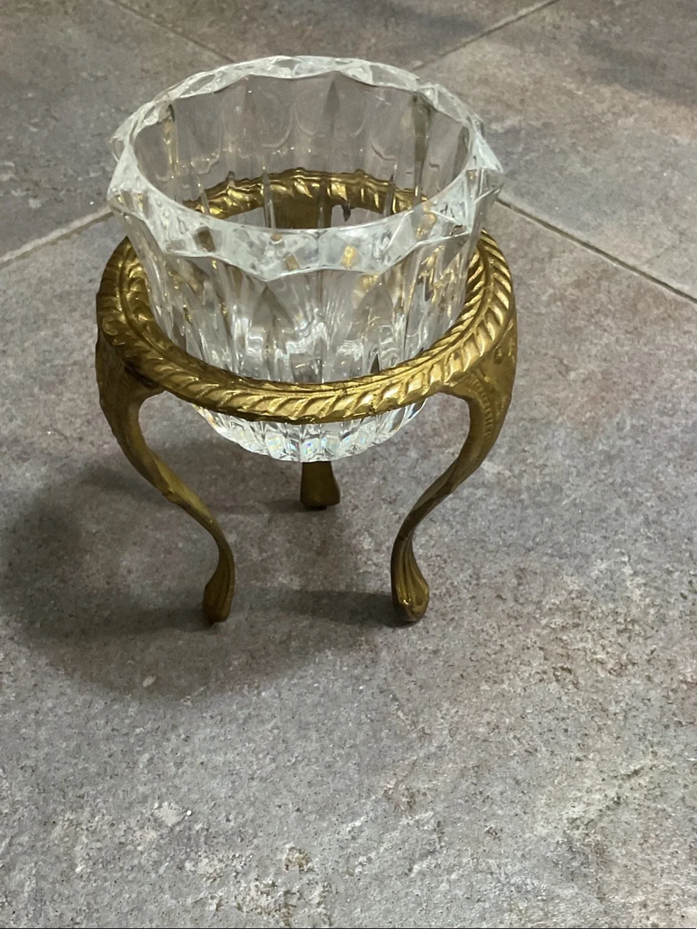 Brass candle holder with glass